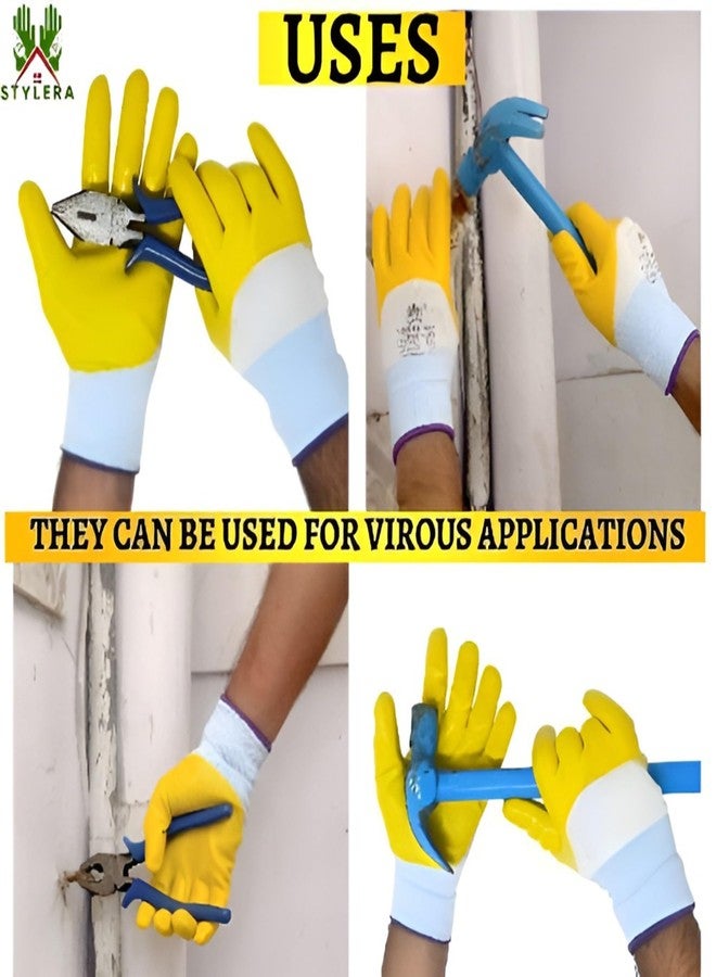 STYLERA Oil & Cut Resistant Safety Hand Gloves Cut-Proof Protection Nylon, Latex, Nitrile Safety Hand Gloves (PACK OF 12 PAIR, YELLOW) - Image 3